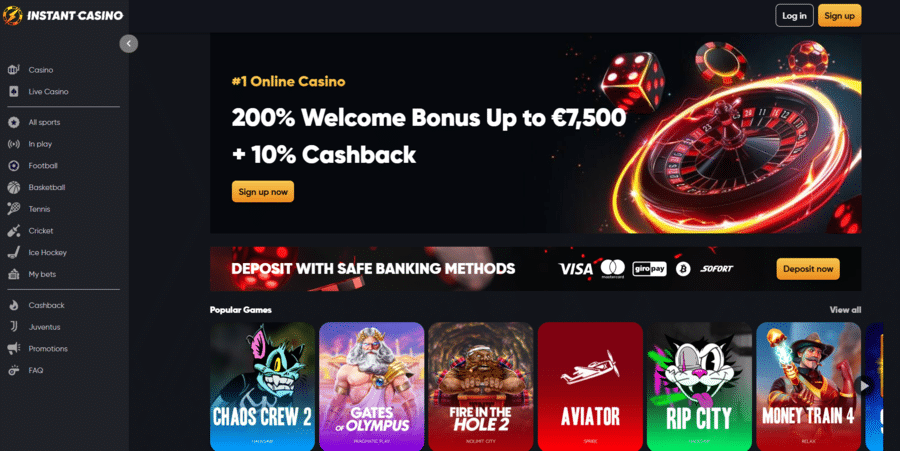 Instant Casino interface